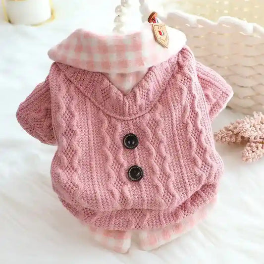 Cappotto Cane Pile Wool Treccia Azzurro Rosa Invernale by Dog Moda