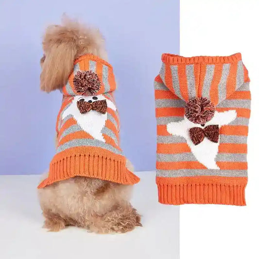 Maglione Cani Casper Righe Arancio Grigio con Cappuccio by Dog Moda