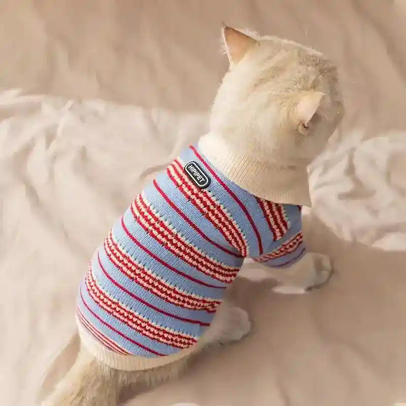 Suéter para Perros y Gatos de Rayas Caliente de Invierno Tejido de Punto