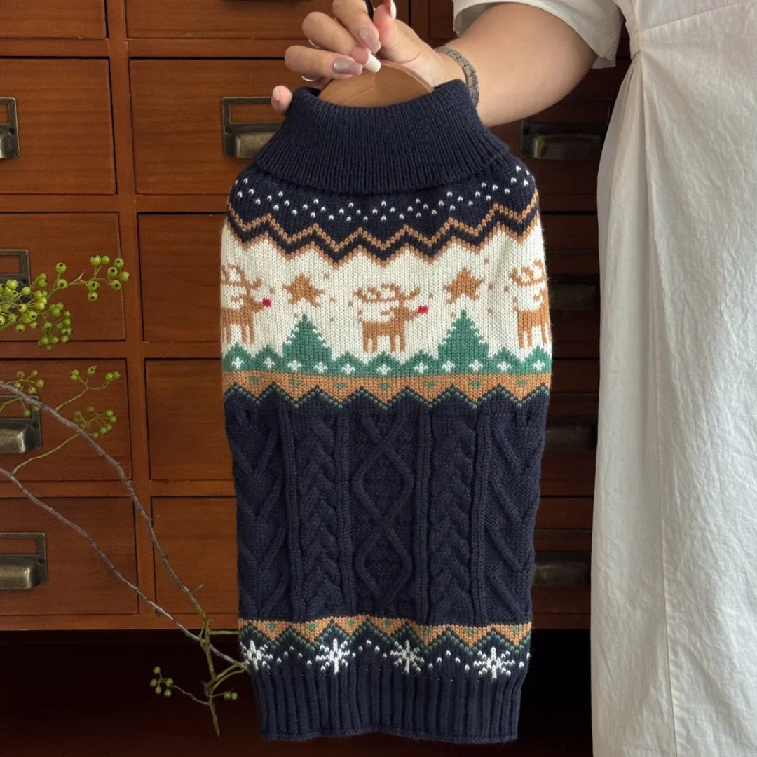 Maglione Intrecciato per Cani e Gatti - Renna e Pinguini