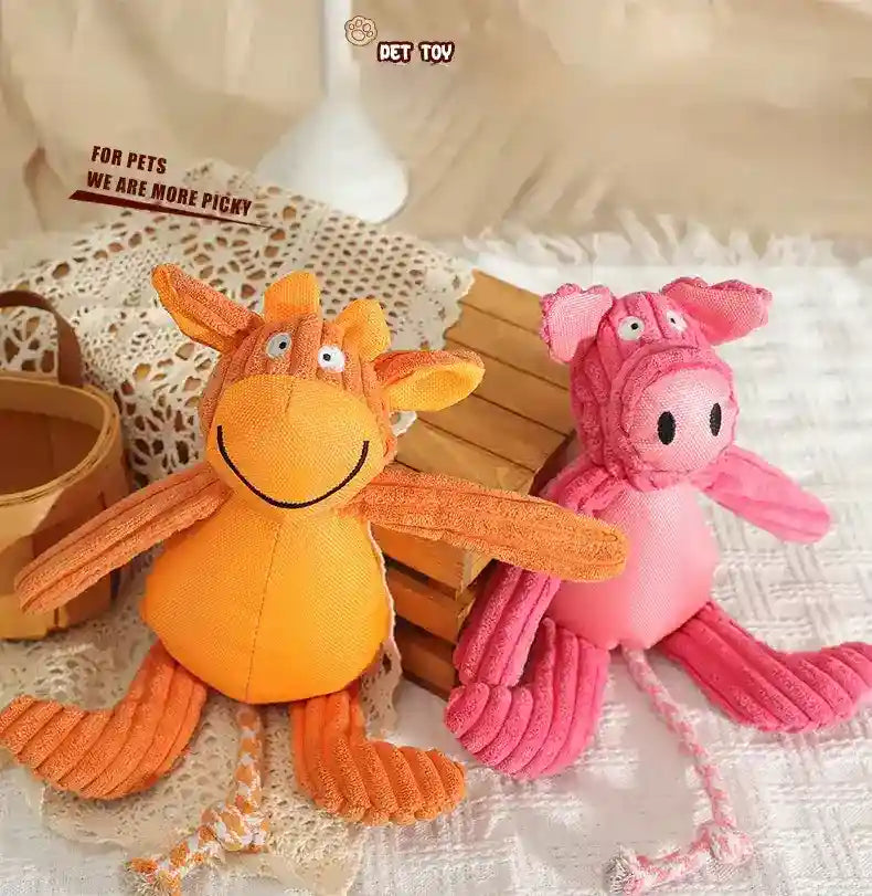 ぬいぐるみピンクの子豚 犬用 - ホイッスルとロープ付き 40cm