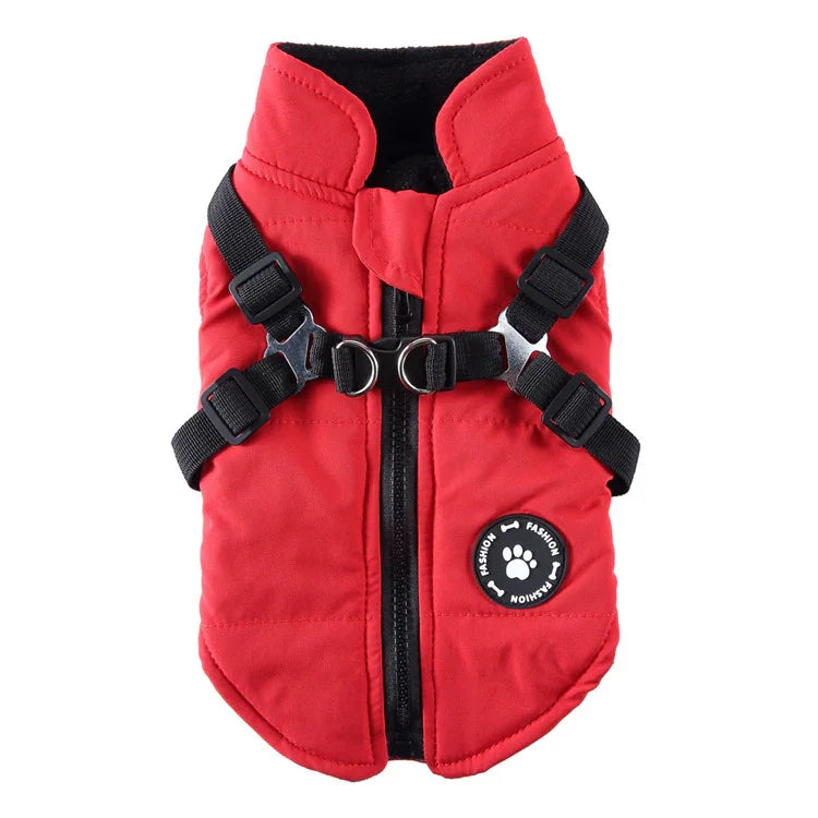 Dog Coat with Integrated Harness - Zip-Up Rainproof Fleece