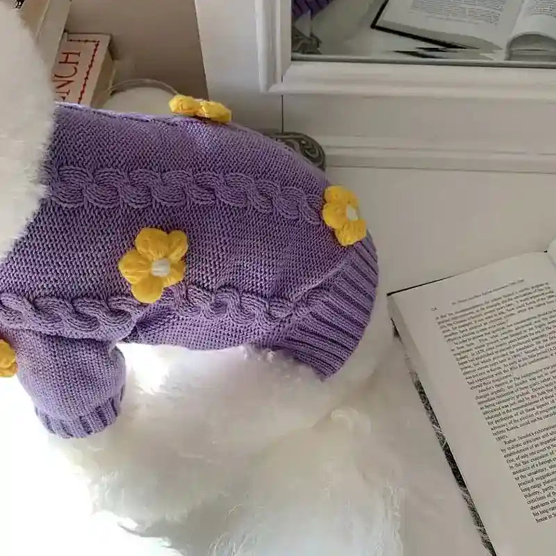 Maglione Violet per Cani - Porpora con Fiorellini Gialli by Dog Moda