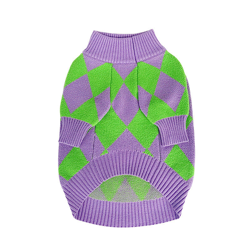 Maglione a Quadri Verdi e Porpora per Bulldog - Dog Moda