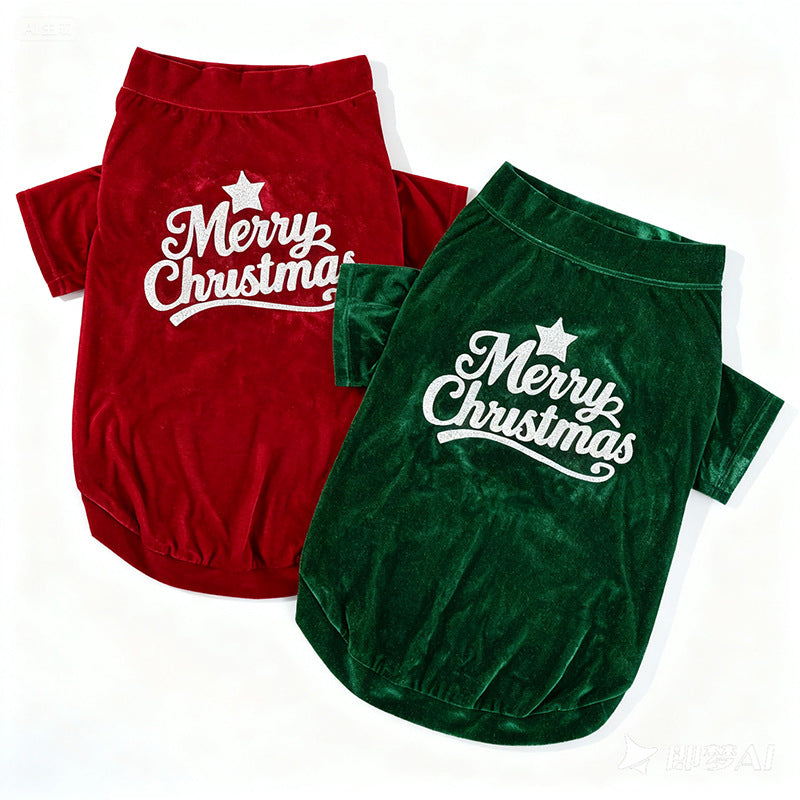 Maglia Natale Cani Merry Christmas Velluto Rosso Verde