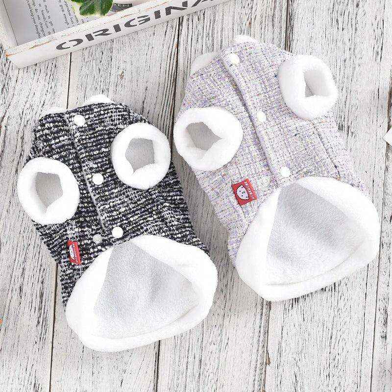 Abrigo Elsa para Perros - Forro Polar con Flor y Botones Gris