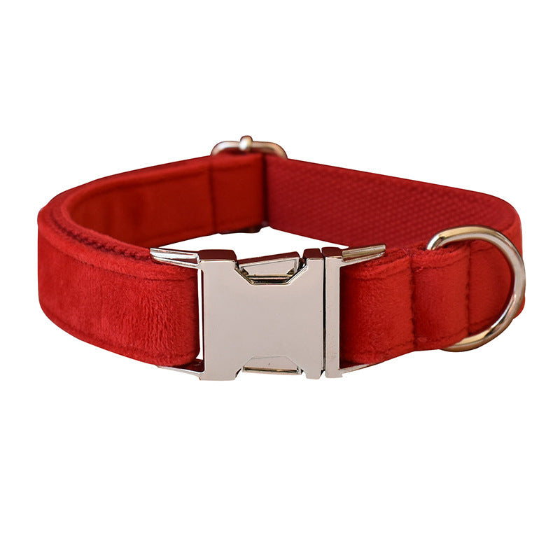 Red Velvet Dog Collar and Leash Set - "Bouquet" Model