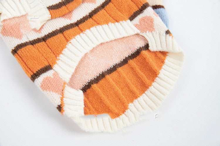 Shih Tzu Dog Sweater with Hearts - Orange Color
