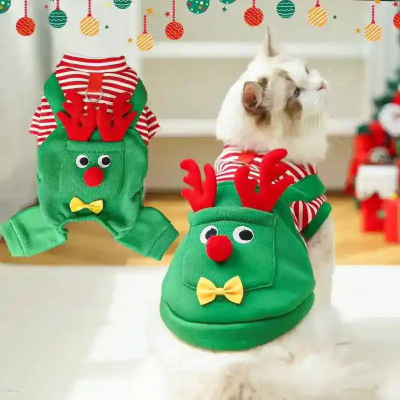 Maglia Natale Cani Salopette Elfo Renna - 2 e 4 Zampe by null