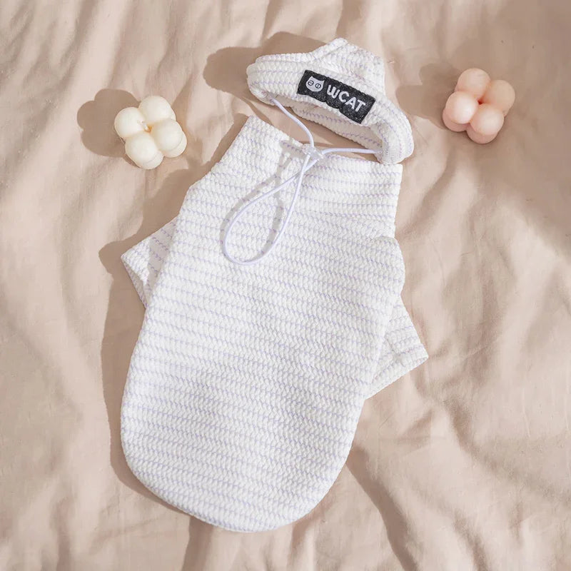 Maglia a Maglia con Cappuccio per Gatti e Cani - Bianca