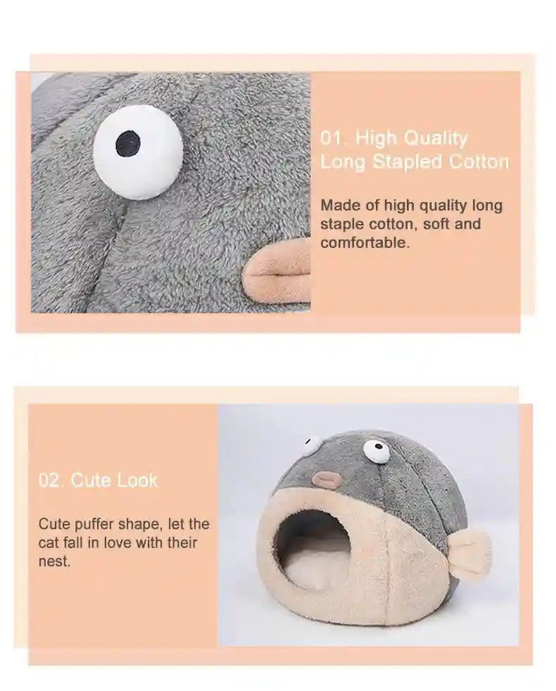 Kugelfisch-Katzenbett – Weiches Grau-Beige