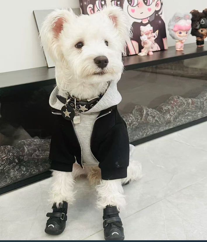 Sudadera para Perro con Capucha Efecto Dos Piezas Negro Gris