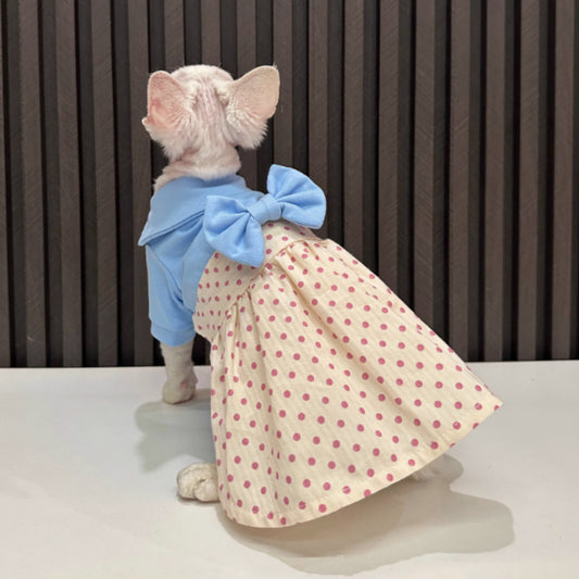 Vestito Elegante per Gatti con Gonnellina e Fiocco Rosa a Pois