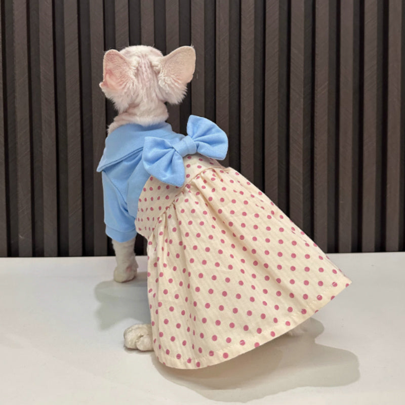 Vestito Elegante per Gatti con Gonnellina e Fiocco Rosa a Pois