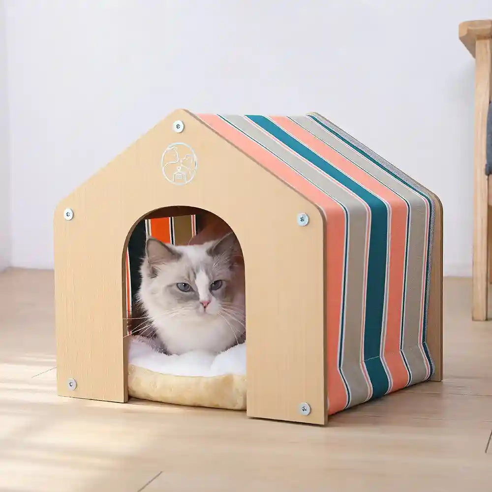 猫用木製ハウス - プレミアムナチュラルデザイン