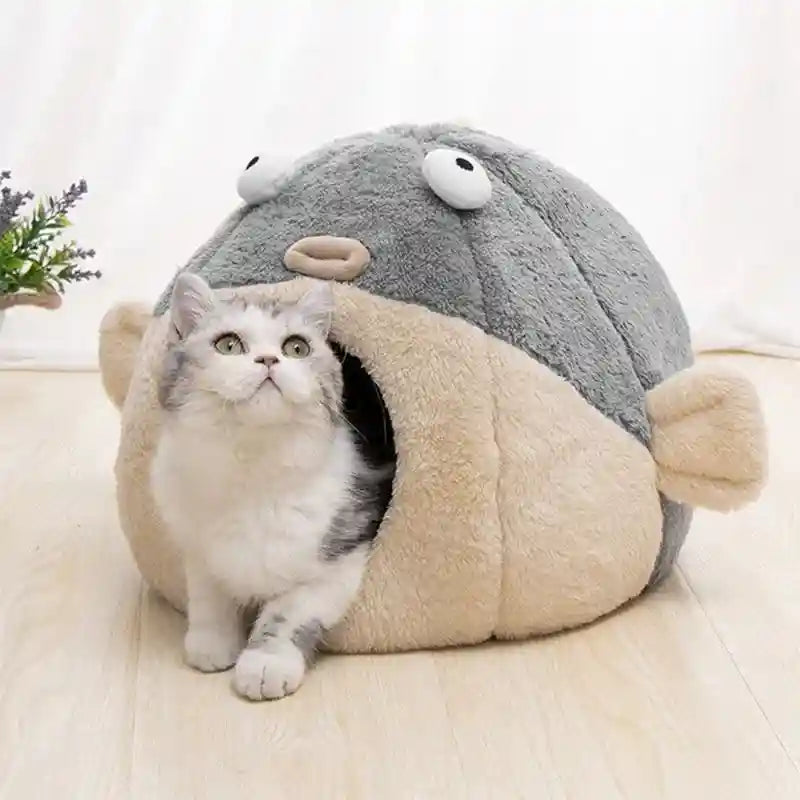 Cuccia Pesce Palla per Gatti - Morbida Grigio Beige by Dog Moda