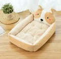 Cama rectangular para perros y gatos con respaldo de personajes animados