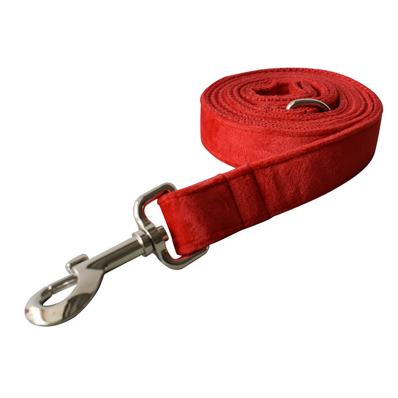 Red Velvet Dog Collar and Leash Set - "Bouquet" Model