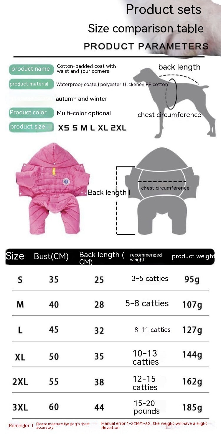 "Chamonix" Dog Down Jacket with Hood and Harness Ring - Full Protection 