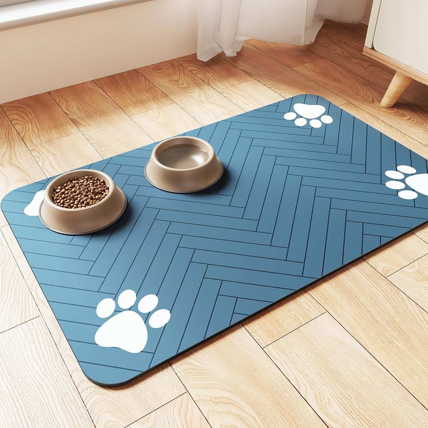 Dog and Cat Bowl Mat with Paws