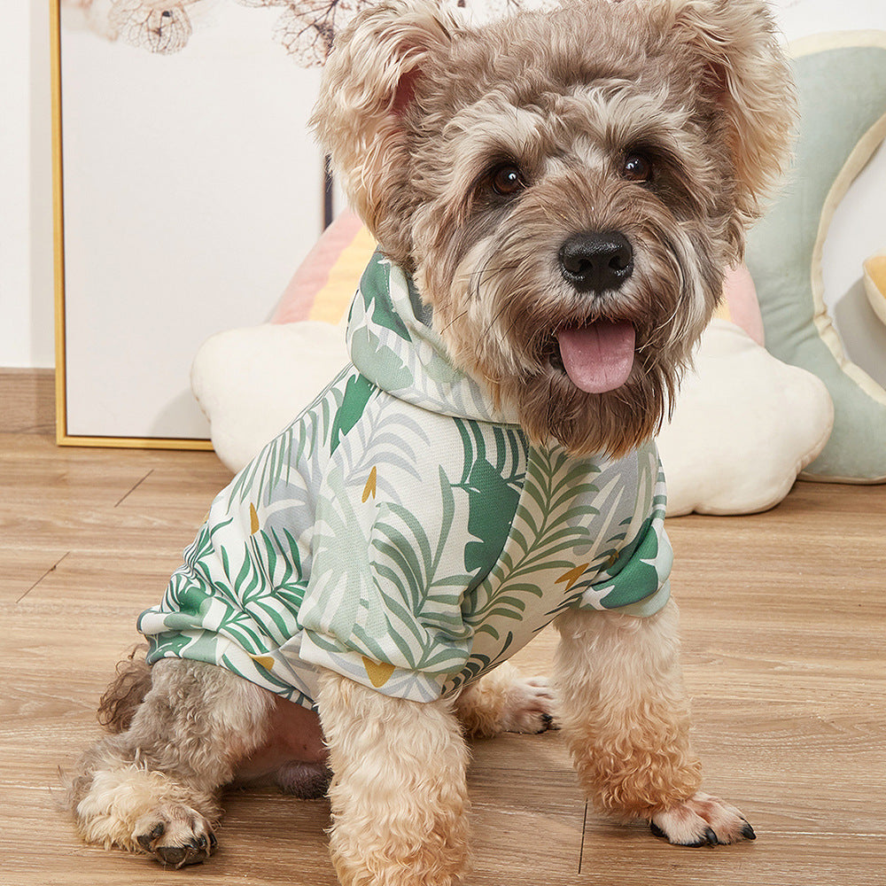 Dog Sweatshirt "Leaf" - With Hood and Leaf Pattern