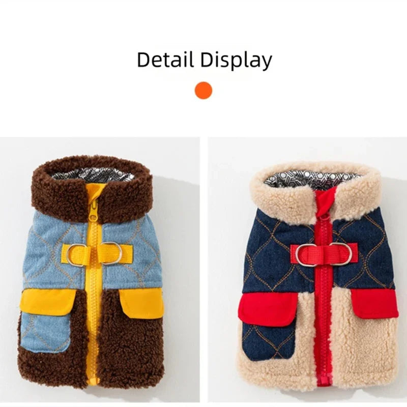 Jeansmantel für Hunde – Ärmellos, blau, mit Reißverschluss hinten