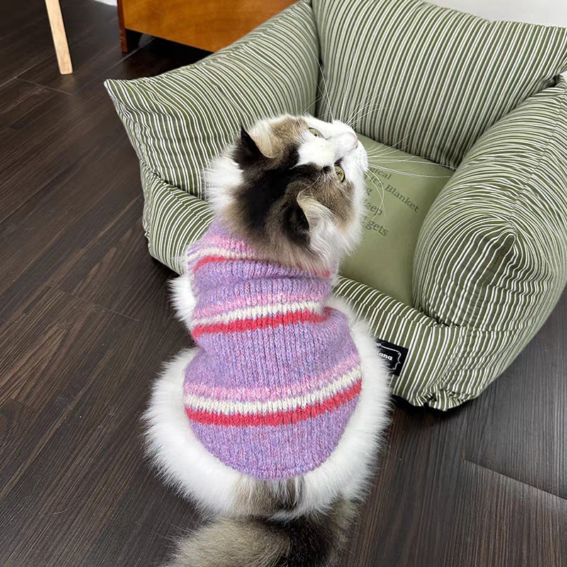 Maglione per Gatti Righe Bicolore - Lana e Ciniglia