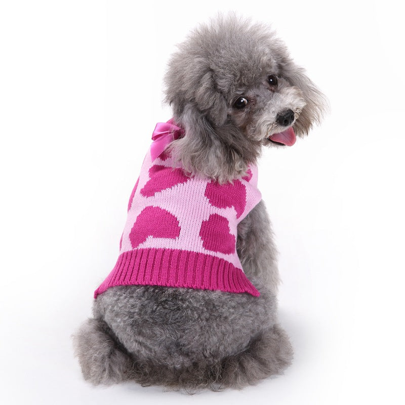 Maglione Rosa Cuori per Cani - Caldo con Fiocco by Dog Moda