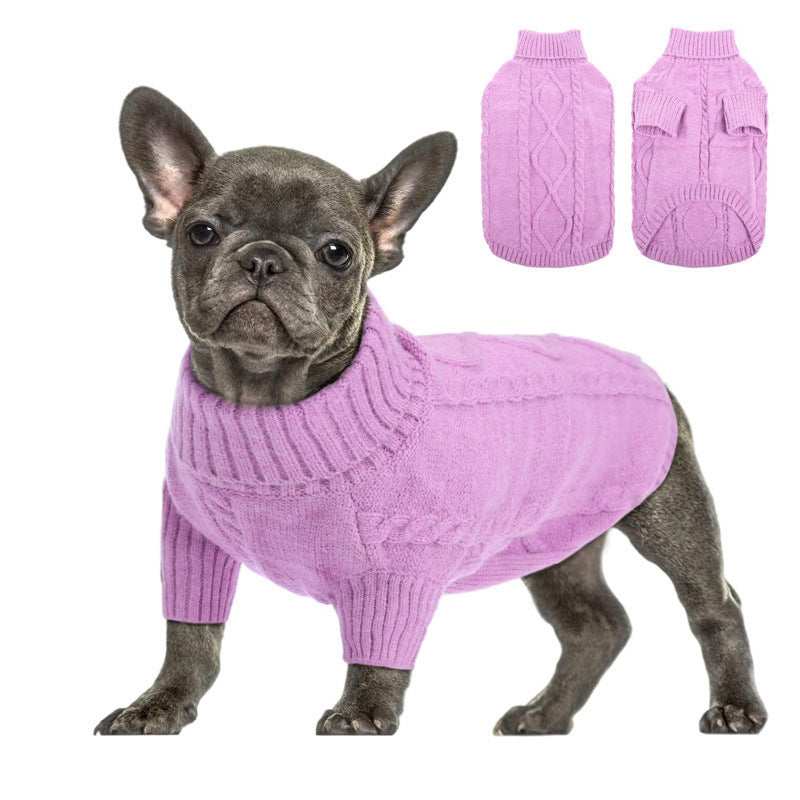 Maglioncino per Bulldog Francese con Ricamo a Trecce e Collo Alto – Protezione dal Vento e dal Freddo - Dog Moda
