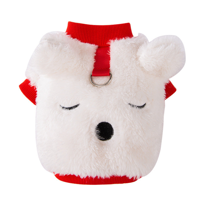 Small Dog Fleece Sweater White Red Sweet Face