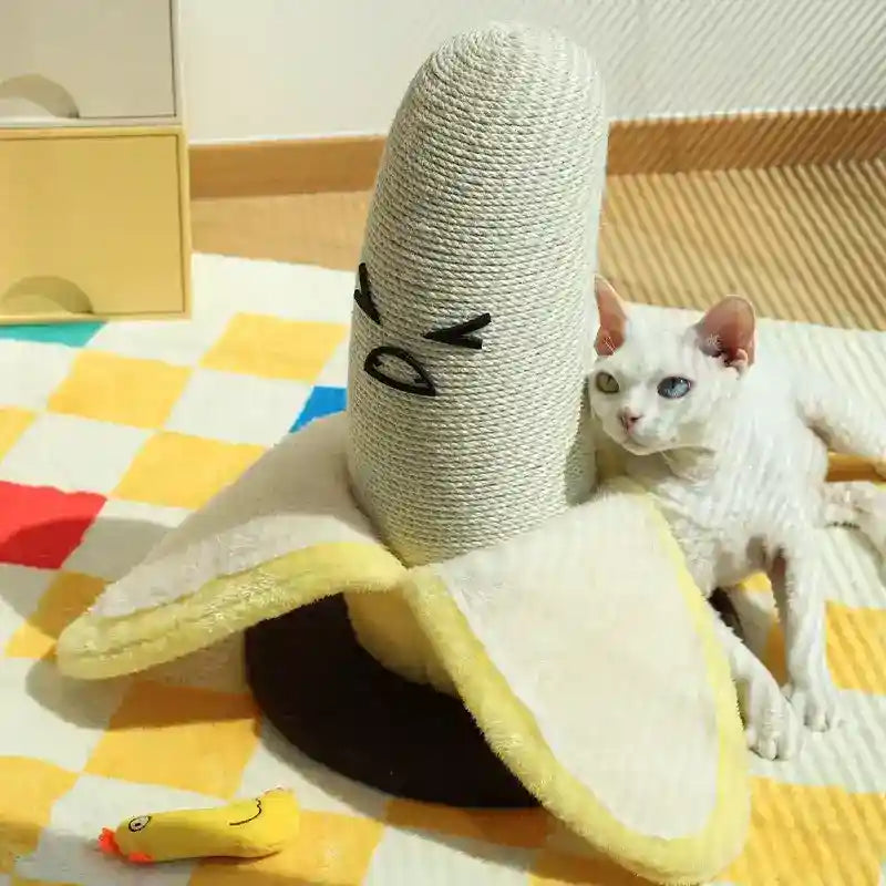 バナナ型猫用爪とぎ - サイザル麻とぬいぐるみ 44cm