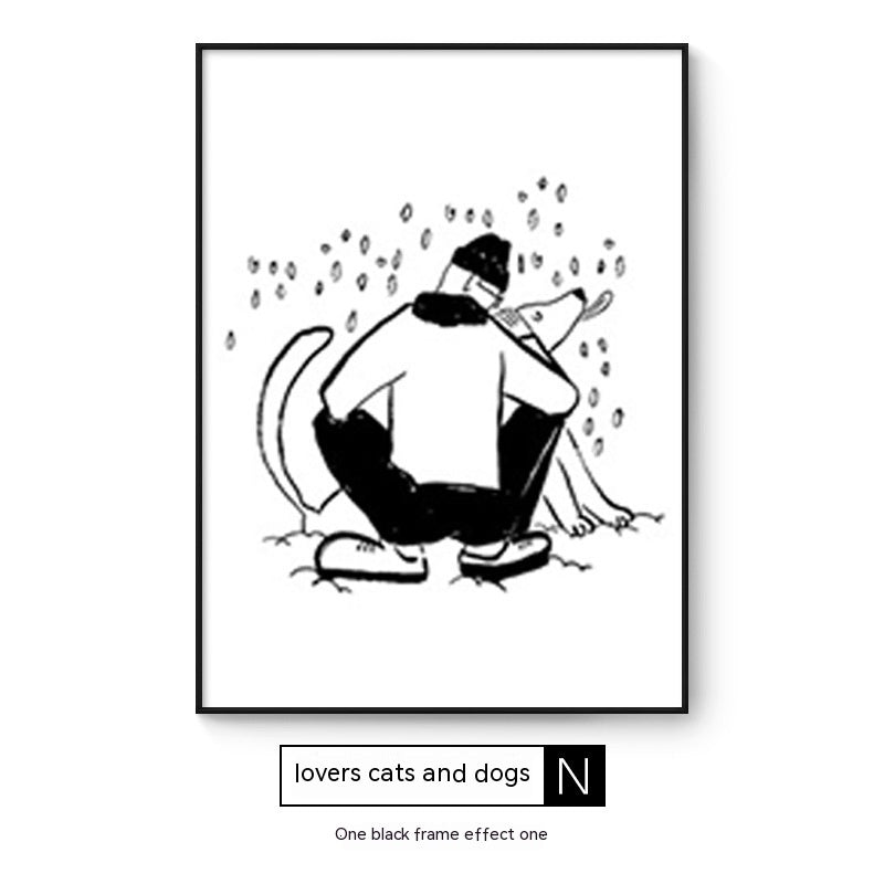 Quadro Astratto Persone con Cane - Stampa Decorativa Moderna