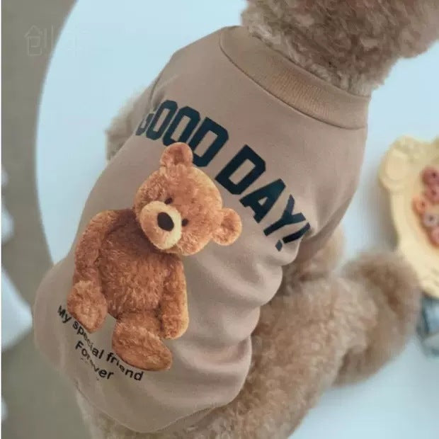 "Good Day" Bear Print Dog Hoodie - Style and Comfort for Your Dog