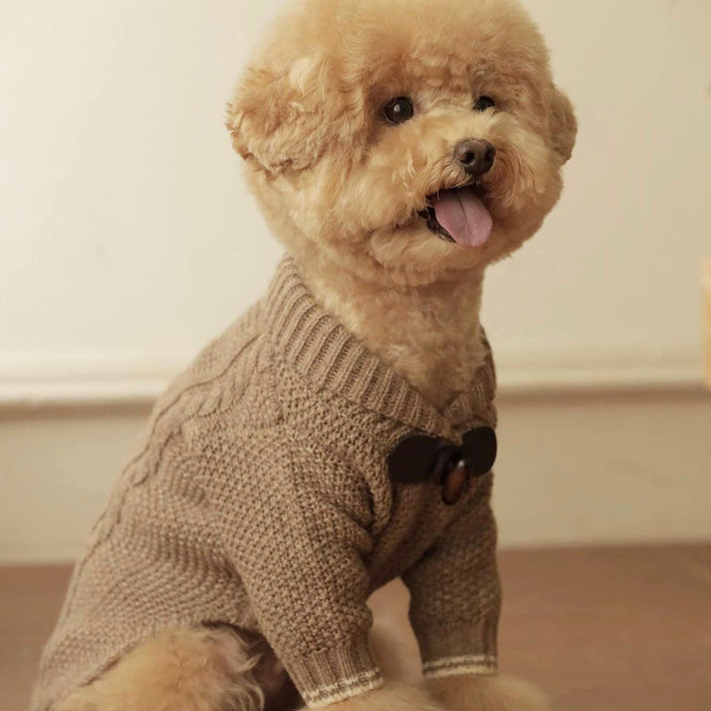 Maltipoo Sweater with Cable Knit and Wooden Button