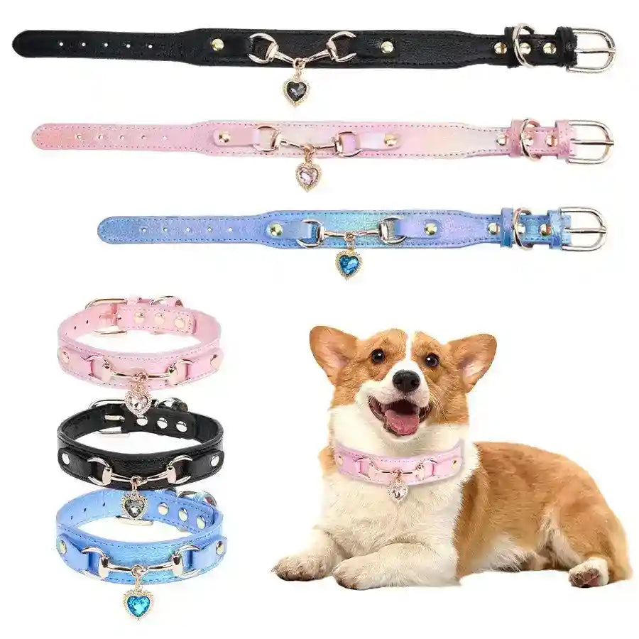 Collare Queen in Pelle con Cuore e Zirconi per Cani e Gatti by Dog Moda