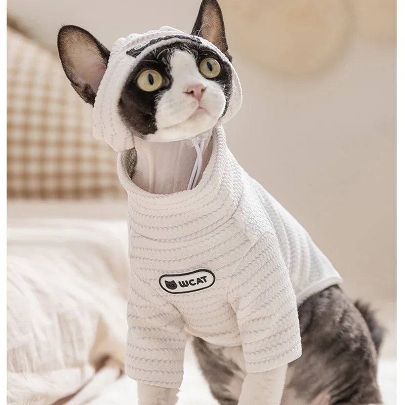 Maglia a Maglia con Cappuccio per Gatti e Cani - Bianca