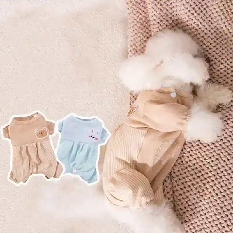 犬用バニーパジャマ - 綿製4本足カバーオール