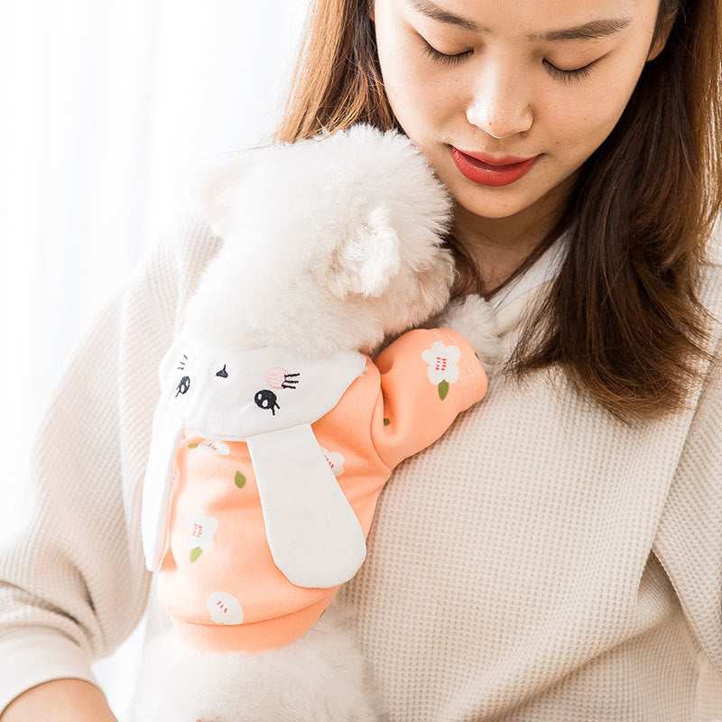 Pink Dog Hoodie with Rabbit Collar