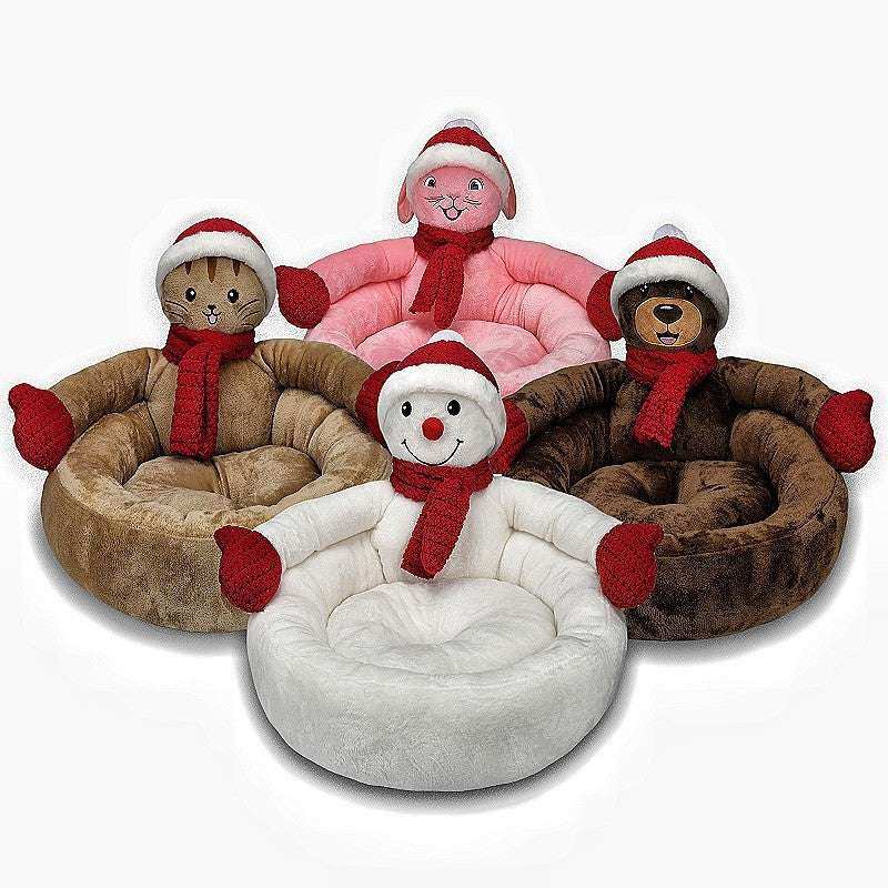 cuccia natalizia in peluche per cani e gatti piccola taglia con braccia che abbracciano

