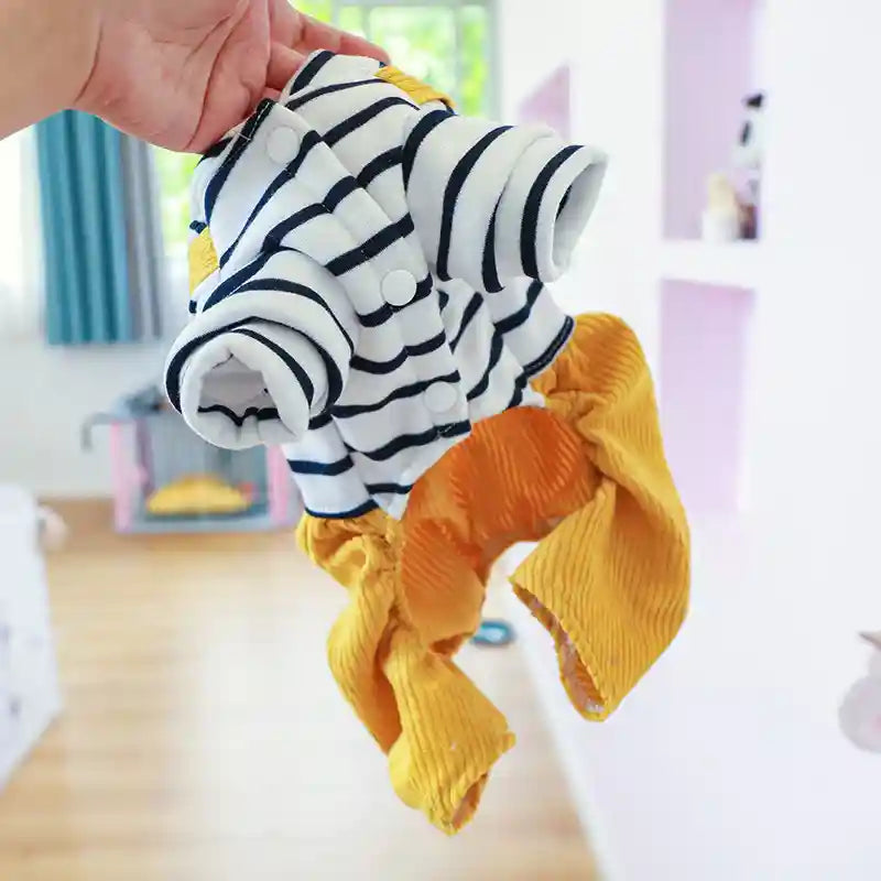 犬用ストライプニット付きオルセットサロペット