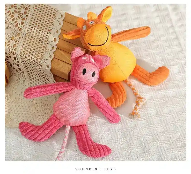 ぬいぐるみピンクの子豚 犬用 - ホイッスルとロープ付き 40cm