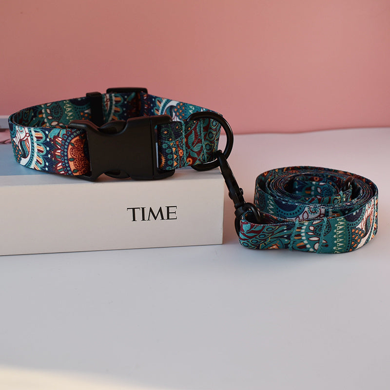 Dog collar and leash set with "Time" ring