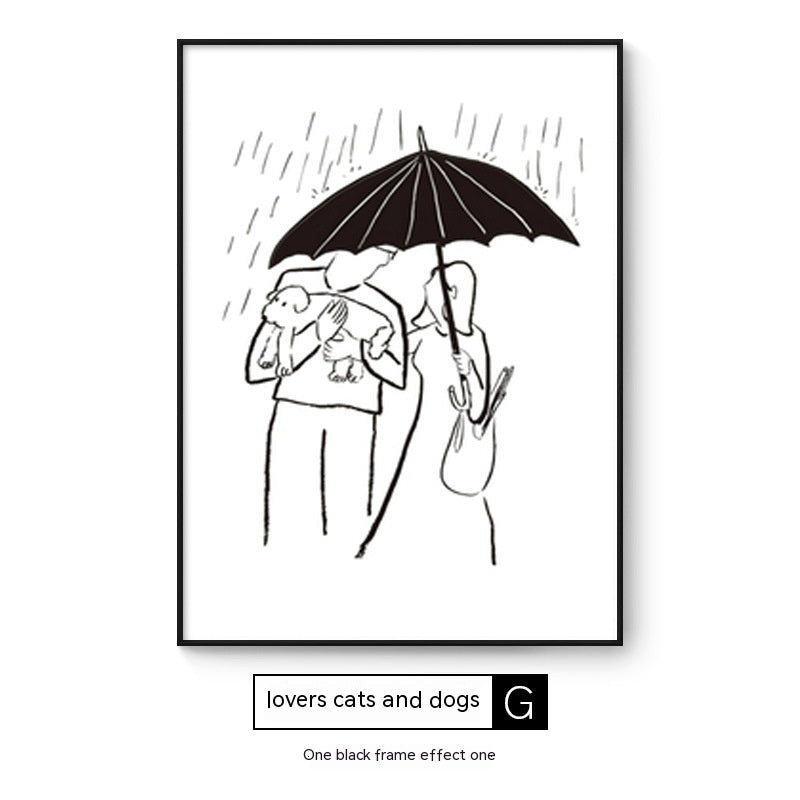 Quadro Astratto Persone con Cane - Stampa Decorativa Moderna