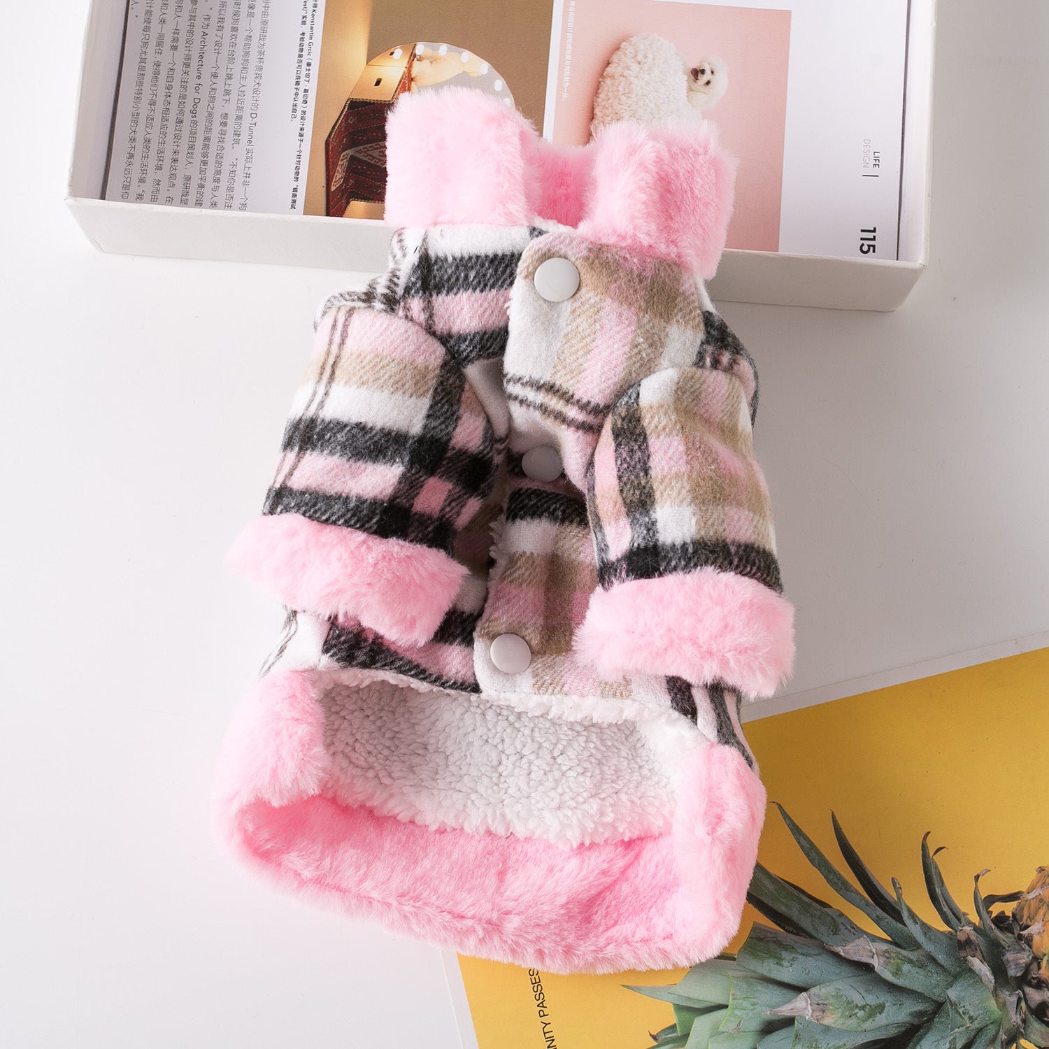 "Coocon" Dog Coat with Harness Ring in Tartan Pattern