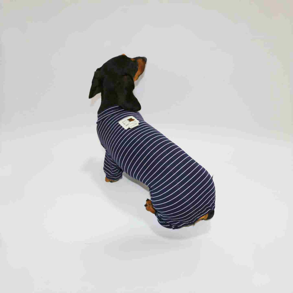 ダックスフンド用ストライプロンパース - 伸びた体のための4本足カバー
