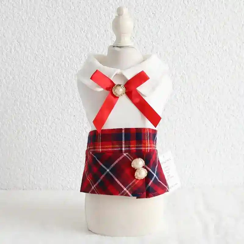 Vestito per cani "Perla" con fiocchetto e gonnellina tartan | DogModa by Dog Moda
