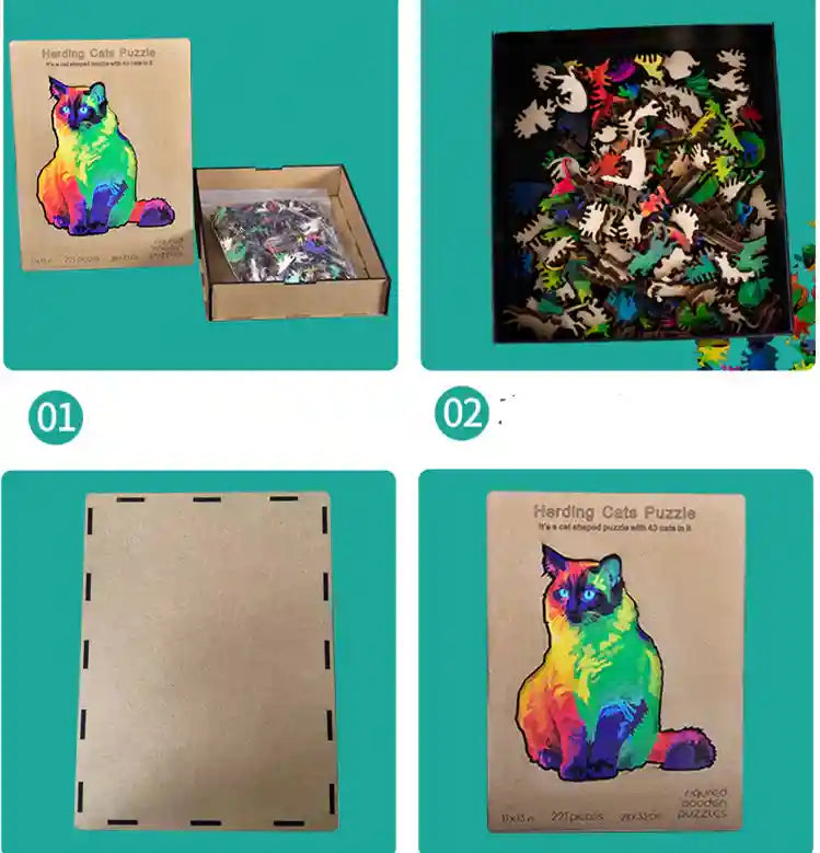 Puzzle Legno Gatto Arcobaleno 221 Pezzi - Difficoltà Alta by Dog Moda