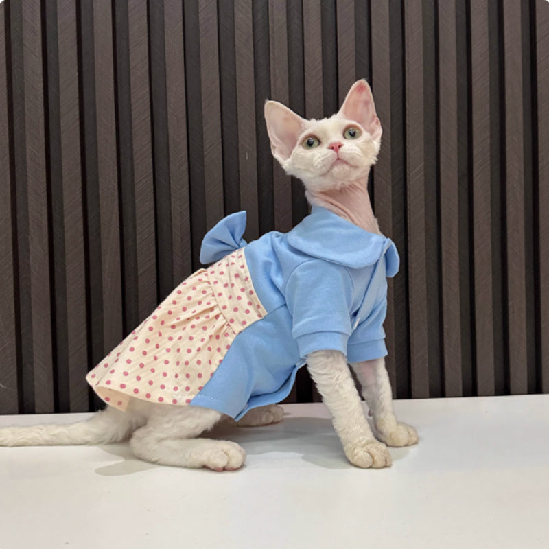 Vestito Elegante per Gatti con Gonnellina e Fiocco Rosa a Pois