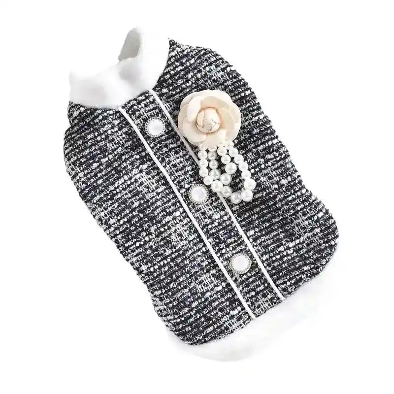 Abrigo Elsa para Perros - Forro Polar con Flor y Botones Gris