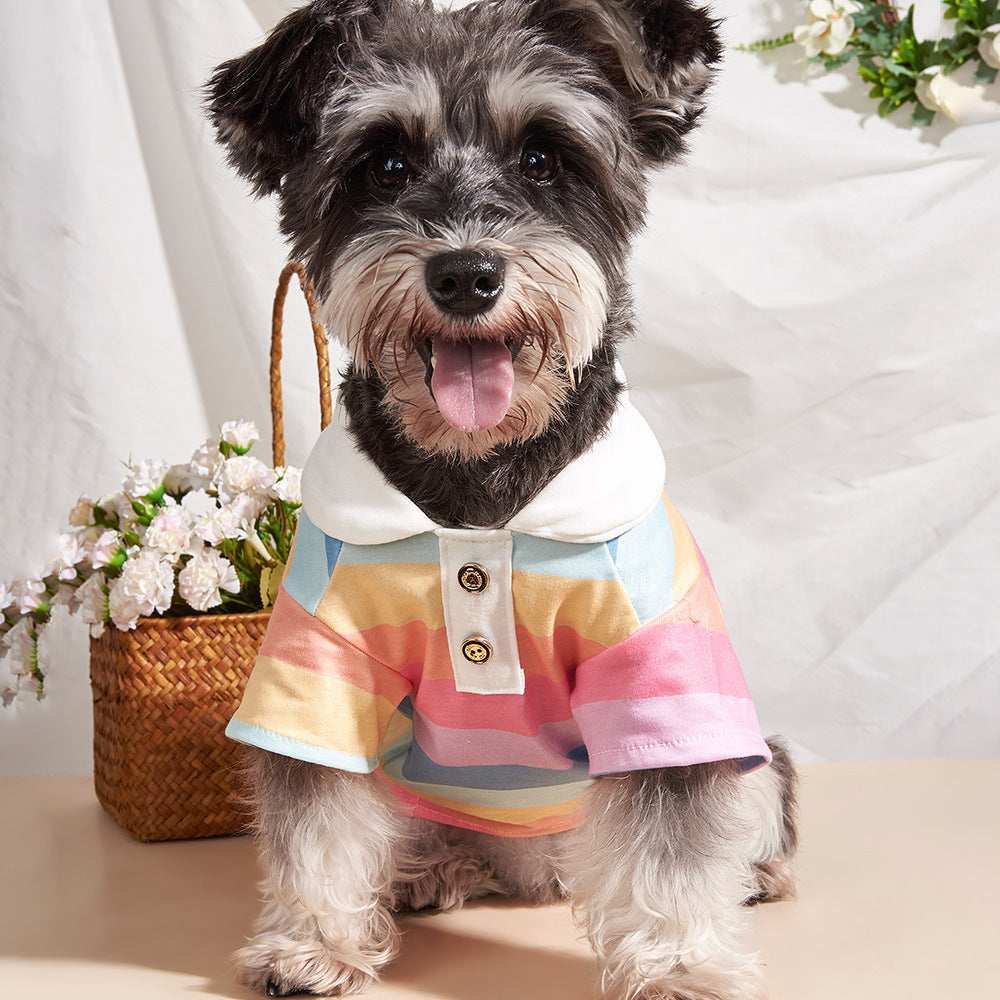 Maglietta a Righe per Cani con Colletto Elegante e Bottoni Placcati - Dog Moda